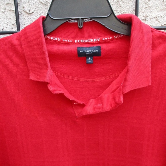 BURBERRY GOLF POLO SHIRT ~ L ~ RED ~ LOGO DETAIL ~ - Picture 3 of 12